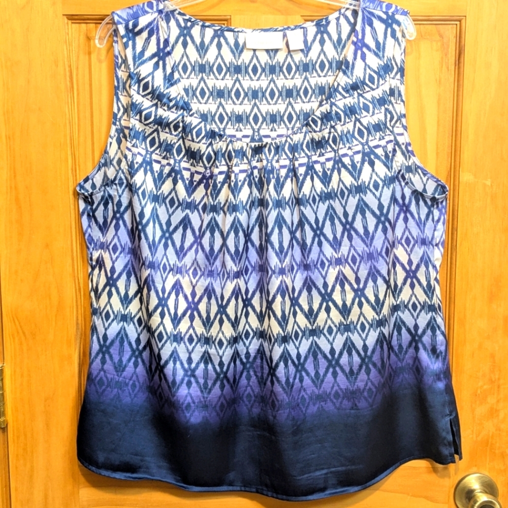 Chico's Women's Size 3 XL Tank Top Blouse Geometric Print Blue Purple Scoop Neck